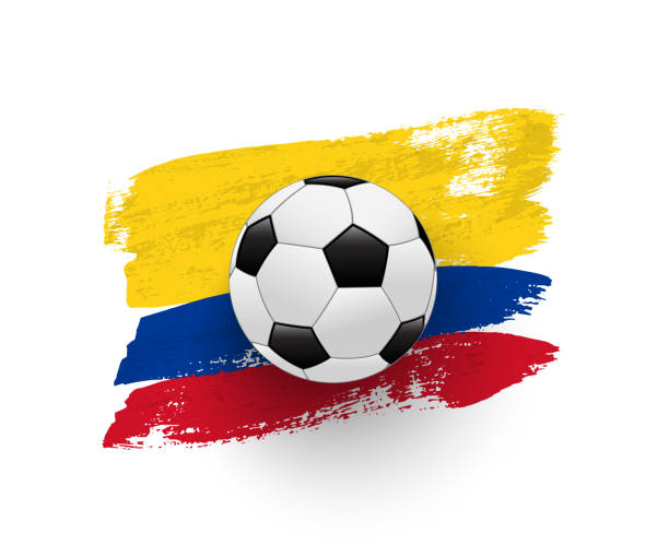 Realistic soccer ball on flag of Columbia made of brush strokes. Vector football design element. Realistic soccer ball on flag of Columbia made of brush strokes. Vector football design element colombia stock illustrations