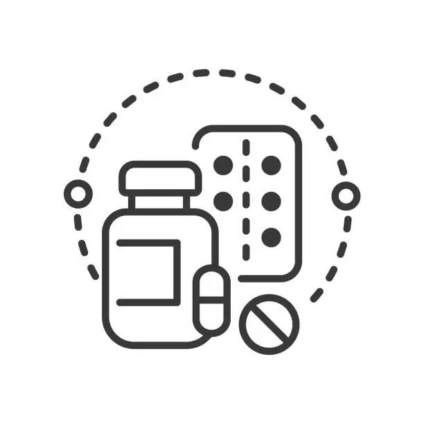 Vector illustration of Pills and vitamins - line design single isolated icon