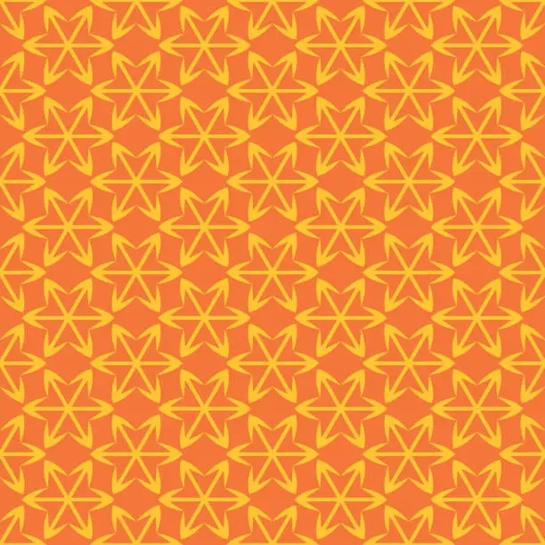 Vector illustration of Simple background pattern with yellow decorative ornament on orange background, wallpaper. Seamless pattern, texture. Vector art