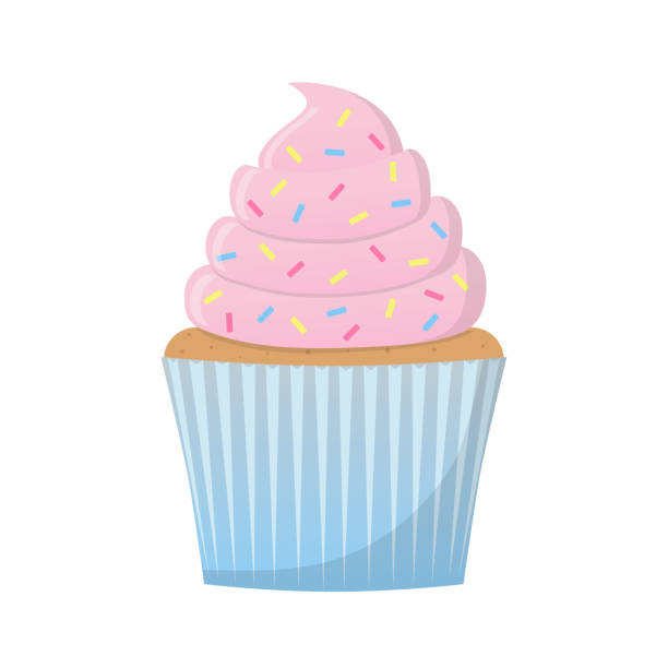 illustrazioni stock, clip art, cartoni animati e icone di tendenza di cupcake con crema rosa e spruzzi decorativi. illustrazione vettoriale a colori in stile piatto cartone animato. - sprinkles isolated white multi colored