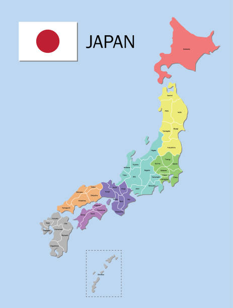 ilustraciones, imágenes clip art, dibujos animados e iconos de stock de mapa de japón. mapa en color de las provincias de japón. mapa administrativo de japón. regiones y prefecturas. - chubu region