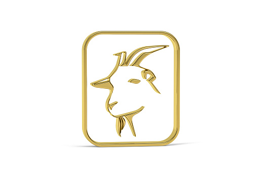 Golden 3d goat icon isolated on white background - 3d render