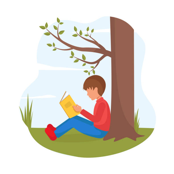 Niño Está Lectura Bajo Un árbol Vectores Libres de Derechos - iStock
