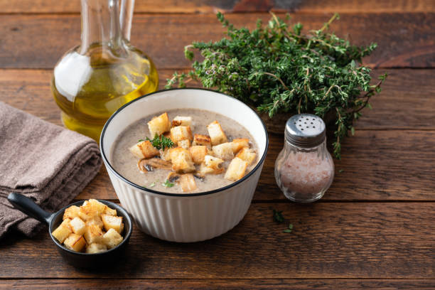istock Vegetarian mushroom soup with croutons 1322349280