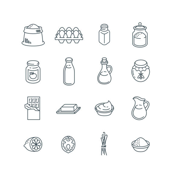 가정용 베이킹을 위한 재료의 간단한 라인 아이콘 - baking computer icon symbol cooking stock illustrations