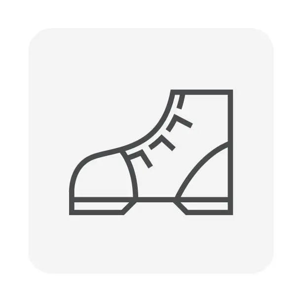 Vector illustration of Safety boot or safety shoe vector icon design, editable stroke.