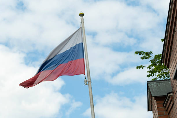 Russian flag waving in the wind.