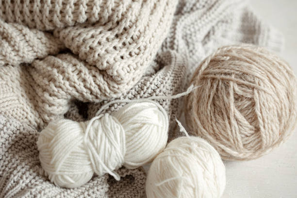 istock Close-up of pastel yarns and knits. 1322358986