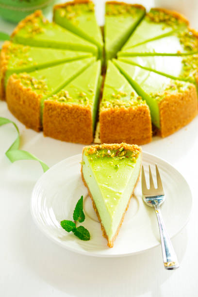 istock Pistachio Cheesecake. Homemade baking. Selective focus 1322365775