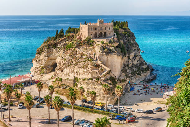 Church of Santa Maria dell'Isola, Tropea, Italy Church of Santa Maria dell'Isola in Tropea, a seaside resort located on the Gulf of Saint Euphemia, part of the Tyrrhenian Sea, Calabria, Italy calabria stock pictures, royalty-free photos & images