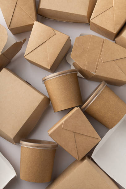 istock Non-plastic boxes for food delivery on white background 1322372867