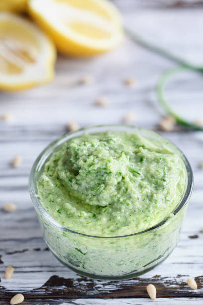 istock Garlic Scape Pesto with fresh homegrown ingredients 1322373737