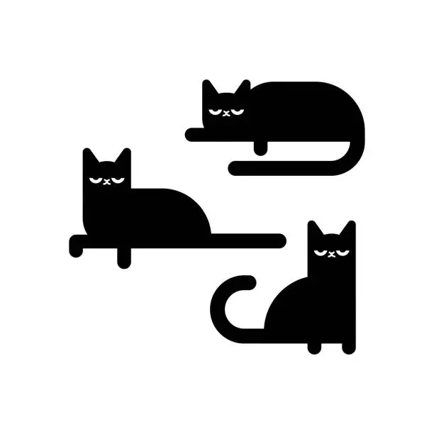Vector illustration of Black cat set icon. Pet set vector illustration