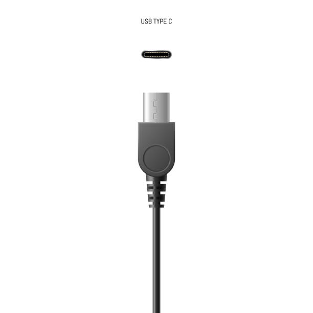 ilustrações de stock, clip art, desenhos animados e ícones de standard usb type-c plug, micro, lightning, universal computer cable connector with socket - recharger