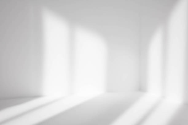 istock Empty white corner. Abstract studio background for product presentation. 3d room with shadows of window. Minimalistic space concept with blurred backdrop. 1322375990