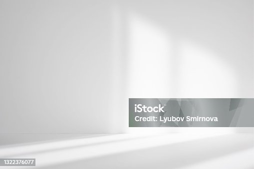 istock Abstract white studio background for product presentation. Empty room with shadows of window. Display product with blurred backdrop. 1322376077