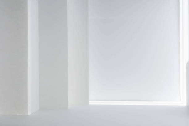 istock Abstract white studio background for product presentation. Empty gray room with shadows of window. Display product with blurred backdrop. 1322376615