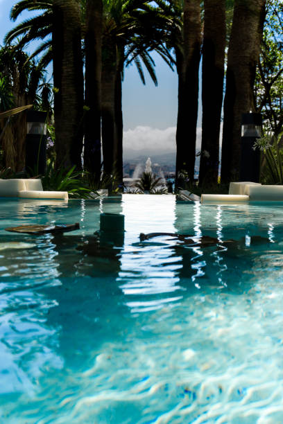 Low angle view at large swimming pool in a resort