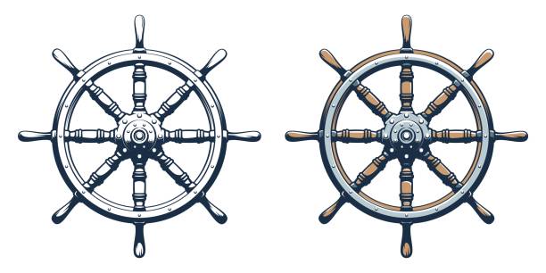 船の舵ヴィンテージスタイル - helm nautical vessel sailing ship sailing点のイラスト素材／クリップアート素材／マンガ素材／アイコン素材