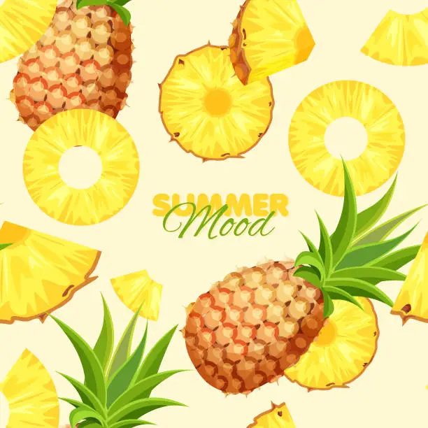 Vector illustration of Cartoon pineapple seamless pattern.