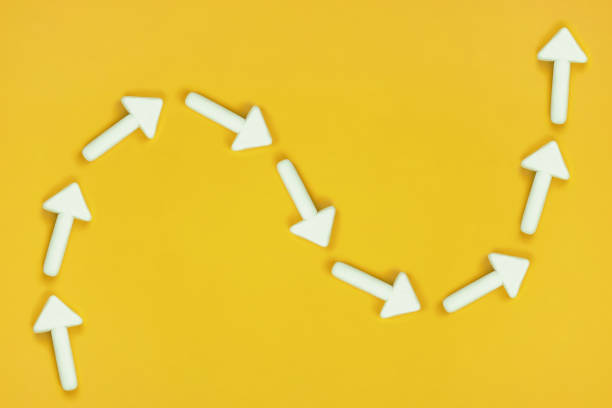 istock Arrows pointing the way of up and down, self development chart. Sin wave chart, business career, highs and lows, motivation, move forward, success concept. 1322392708