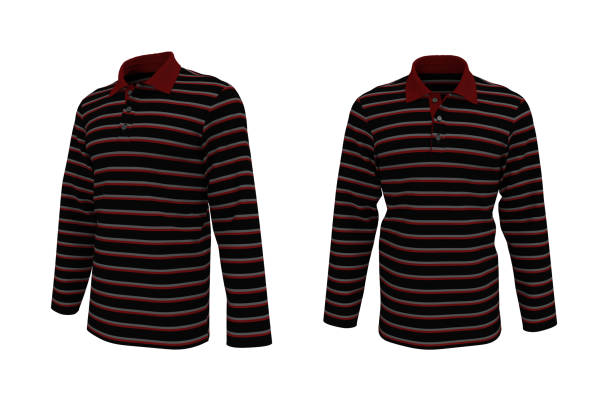 istock Striped collared shirt mockup in front and side views 1322400453