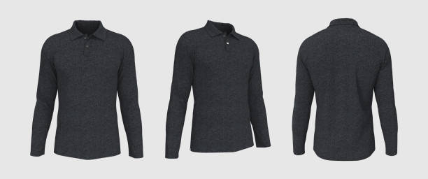 istock Blank collared shirt mockup in front, side and back views 1322400999