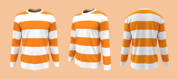 istock men's striped long-sleeve t-shirt mockup in front, side and back views 1322401132