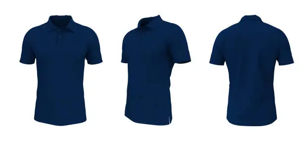 Photo of Blank collared shirt mockup in front, side and back views