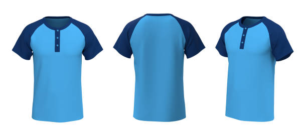 istock Blank raglan henley t-shirt mockup in front, side and back views 1322403502