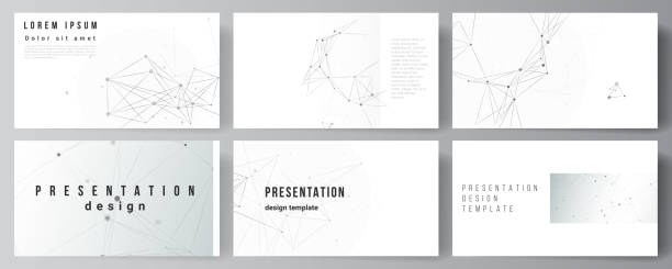 Vector layout of presentation slides design business templates, template for presentation brochure, brochure cover, report. Gray technology background with connecting lines and dots. Network concept. Vector layout of presentation slides design business templates, template for presentation brochure, brochure cover, report. Gray technology background with connecting lines and dots. Network concept lymph node photos stock illustrations