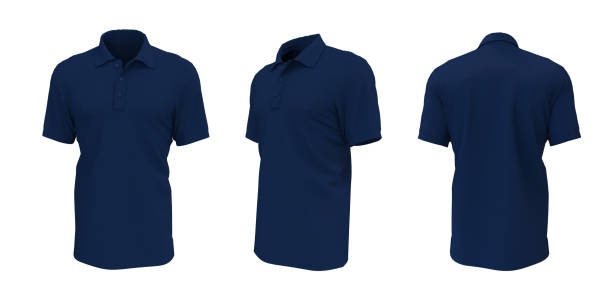 Blank collared shirt mockup in front, side and back views Blank collared shirt mockup in front, side and back views, tee design presentation for print, 3d rendering, 3d illustration polo shirt stock pictures, royalty-free photos & images