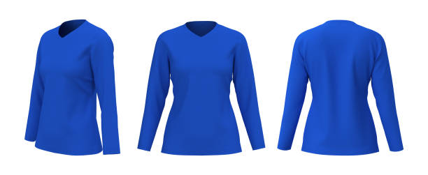 istock Women's v-neck t-shirt mockup in front, side and back views 1322404220
