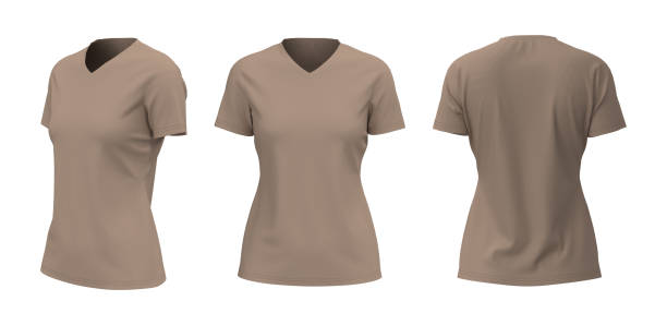 istock Women's v-neck t-shirt mockup in front, side and back views 1322404848