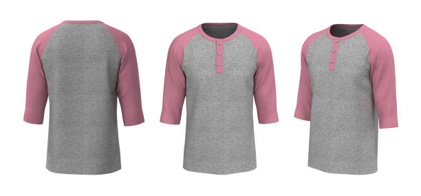 istock Blank raglan henley t-shirt mockup in front, back and side views 1322404850