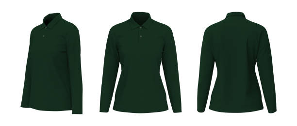 istock Blank collared shirt mockup in front, side and back views 1322404925