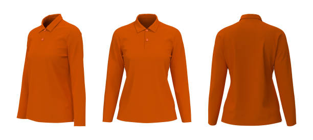 istock Blank collared shirt mockup in front, side and back views 1322404984