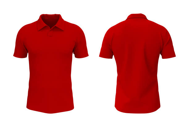 앞면과 뒷면뷰에 있는 빈 칼라 셔츠 모형 - shirt polo shirt red collar 뉴스 사진 이미지