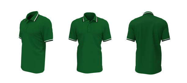 istock Blank collared shirt mockup in front, side and back views 1322405029
