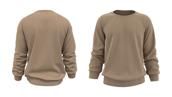 Blank sweatshirt mock up in front and back views, isolated on white, 3d rendering, 3d illustration