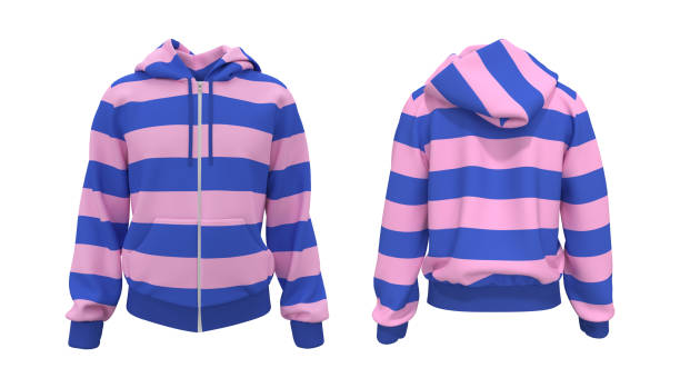 istock Blank striped hooded sweatshirt  mockup with zipper in front and back views 1322405605