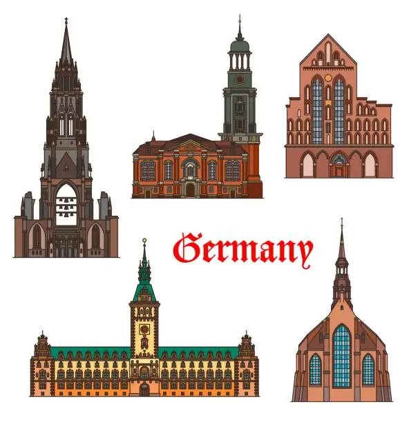 Vector illustration of Germany landmarks, Hamburg, Lubeck architecture