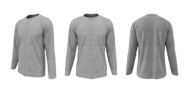 men's long-sleeve t-shirt mockup in front, side and back views - long sleeved imagens e fotografias de stock