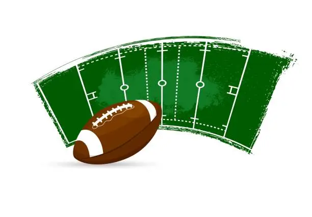 Vector illustration of Rugby American football banner, ball, green field