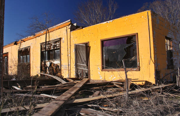 istock Yellow Building Destroyed By Fire Old Cafe 1322416562