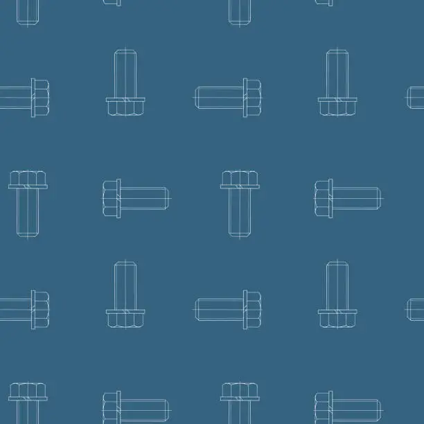 Vector illustration of Seamless pattern bolt. Doodle of construction materials. Illustration isolated on blue background. For print, t-shirt, design, wallpaper, decor, textile