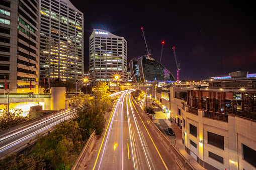 Night car light trails on a Sydney expressway australia