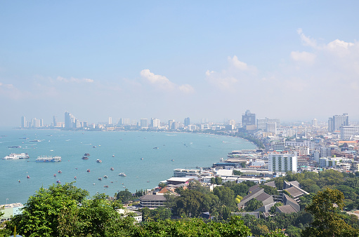 Pattaya, Thailand- Nov 20, 2016: View of building and Pattaya beach at viewpoint Pratumnak Hill in Pattaya, Thailand