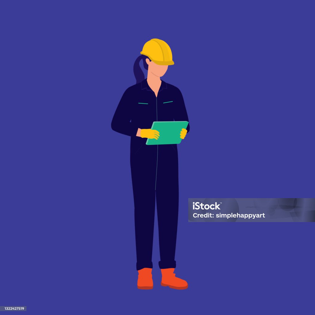 Woman Engineer Working With Tablet Industrial And Manufacturing Occupation  Concept Vector Illustration Flat Cartoon Stock Illustration - Download  Image Now - iStock