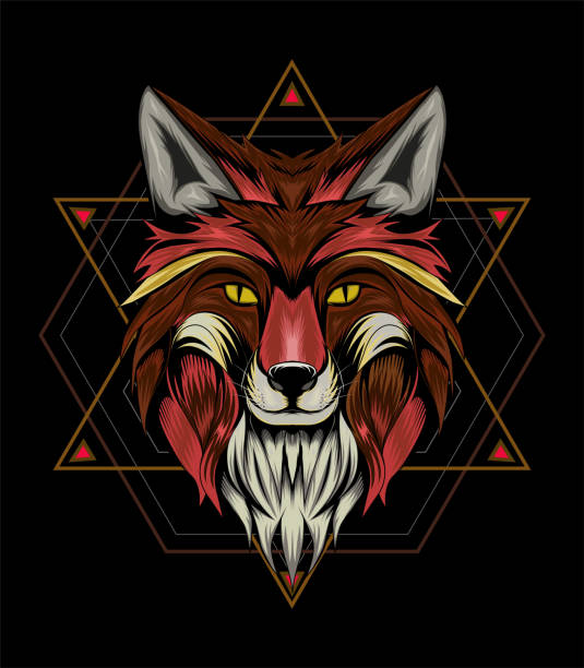 istock fox animal face illustration. fox head logo with ornament background. APPAREL T-shirt design, print decoration 1322429889